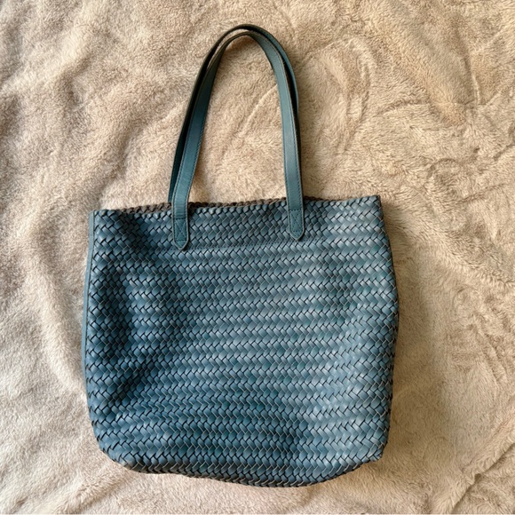 NWT Madewell The Medium Transport Tote Woven Leather Edition Ocean Blue - Picture 7 of 11